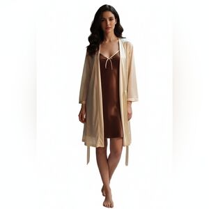 Jones New York Elegant Cream and Brown Women's Robe Set Size L/ XL